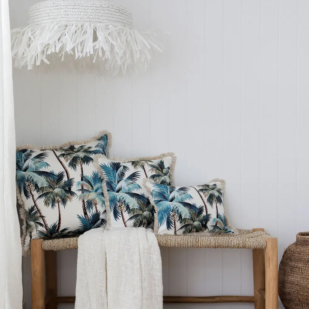 Cushion Cover-Coastal Fringe Natural-Palm Trees White-35cm x 50cm - Home & Garden > Bedding