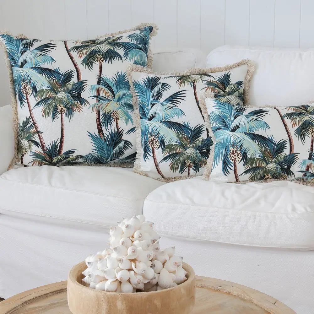 Cushion Cover-Coastal Fringe Natural-Palm Trees White-35cm x 50cm - Home & Garden > Bedding