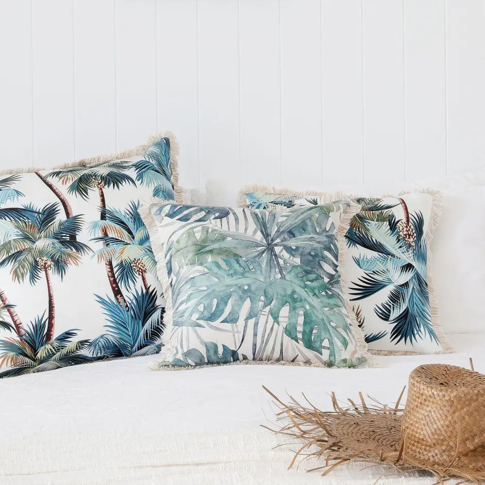 Cushion Cover-Coastal Fringe Natural-Palm Trees White-45cm x 45cm - Home & Garden > Bedding