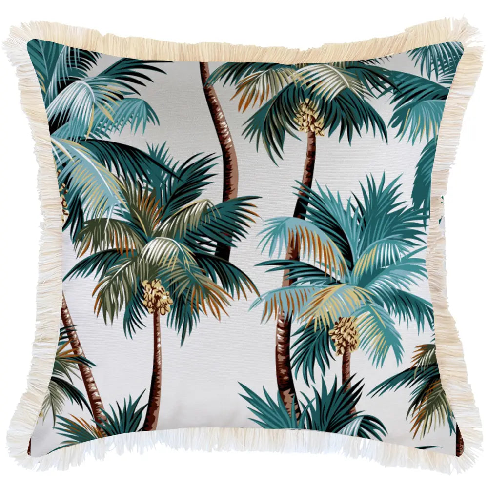 Cushion Cover-Coastal Fringe Natural-Palm Trees White-60cm x 60cm - Home & Garden > Bedding