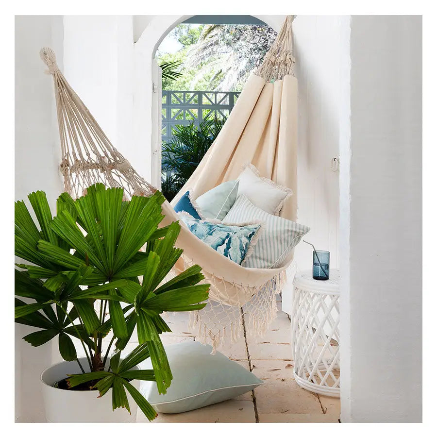 Cushion Cover-Coastal Fringe Natural-Solid Natural-35cm x 50cm - Home & Garden > Bedding