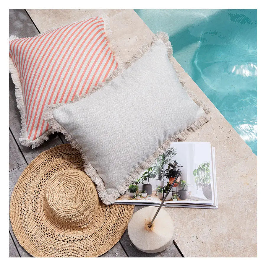 Cushion Cover-Coastal Fringe Natural-Solid Natural-35cm x 50cm - Home & Garden > Bedding