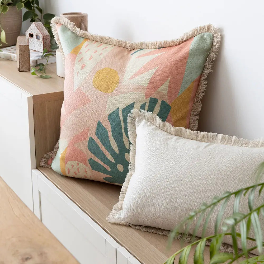 Cushion Cover-Coastal Fringe Natural-Solid Natural-35cm x 50cm - Home & Garden > Bedding