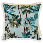 Cushion Cover-Coastal Fringe-Palm Trees Seafoam-60cm x 60cm - Home & Garden > Decor > Cushions & Throws