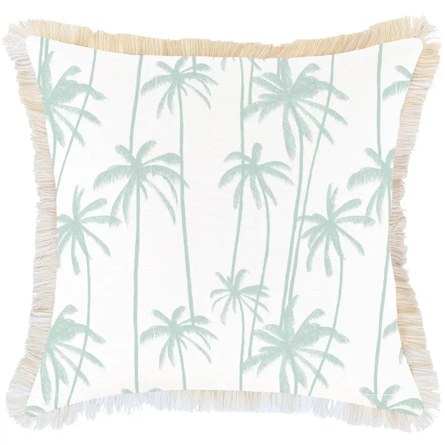 Cushion Cover-Coastal Fringe-Tall-Palms-Mint-60cm x 60cm - Home & Garden > Bedding