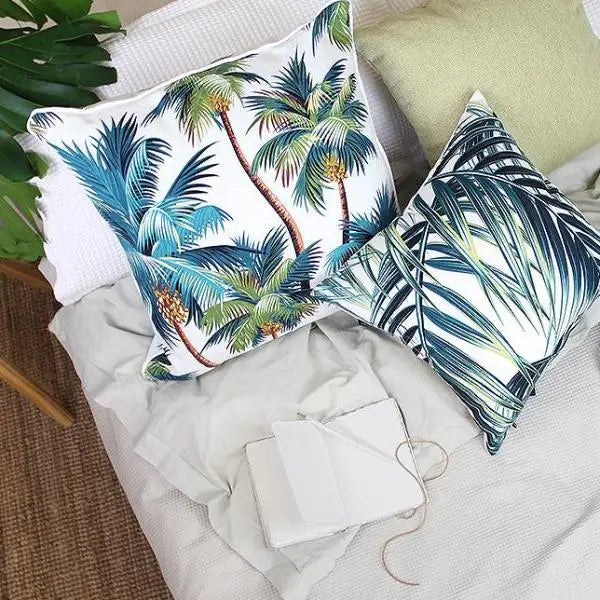 Cushion Cover-With Piping-Palm Trees White-45cm x 45cm - Home & Garden > Bedding