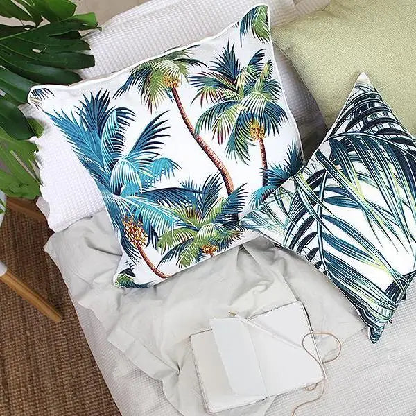 Cushion Cover-With Piping-Palm Trees White-60cm x 60cm - Home & Garden > Bedding