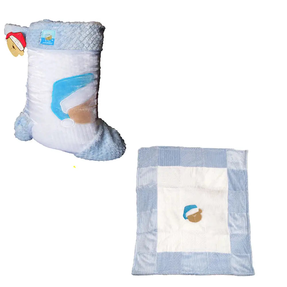 Cute Bear Blue Coral Fleece Baby Blanket 75 x 90 cm - Home & Garden > Bedding