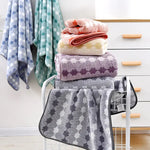 Cyan Premium Coral Fleece Towel Set - 1 Bath Towel (88x170cm) + 3 Hand Towels (35x35cm) - Soft Absorbent
