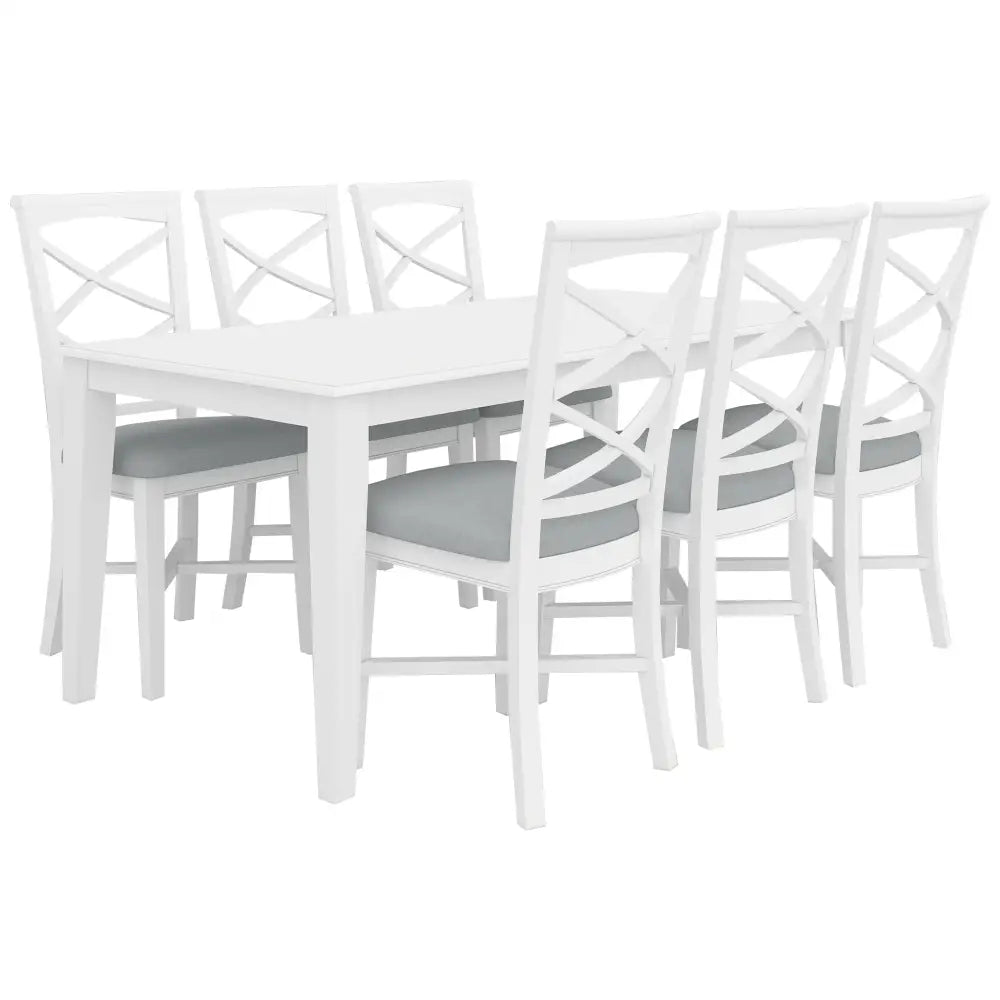 Daisy 7pc Dining Set 180cm Table 6 Chair Acacia Wood Hampton Furniture - White - Furniture > Dining