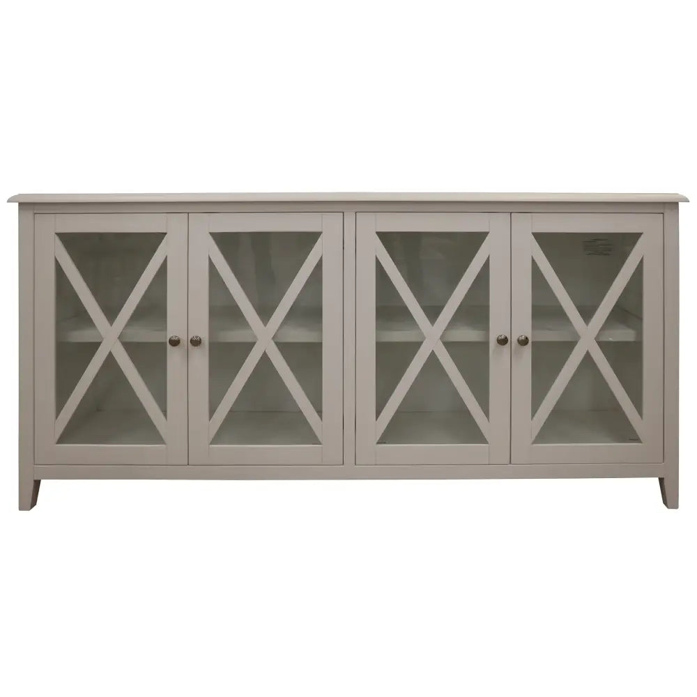Daisy Buffet Table 180cm 4 Glass Door Solid Acacia Wood Hampton Furniture -White - Furniture > Dining > Dining Tables
