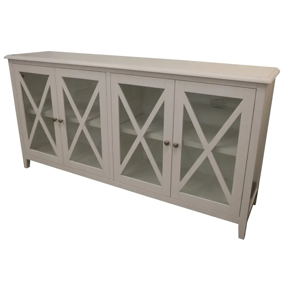 Daisy Buffet Table 180cm 4 Glass Door Solid Acacia Wood Hampton Furniture -White - Furniture > Dining > Dining Tables