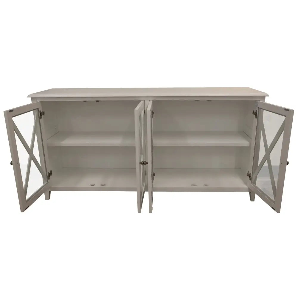 Daisy Buffet Table 180cm 4 Glass Door Solid Acacia Wood Hampton Furniture -White - Furniture > Dining > Dining Tables