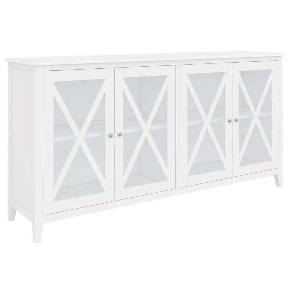 Daisy Buffet Table 180cm 4 Glass Door Solid Acacia Wood Hampton Furniture -White - Furniture > Dining > Dining Tables
