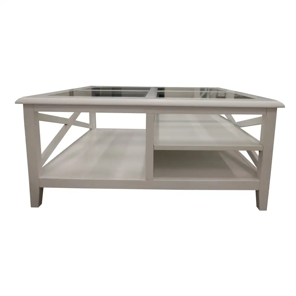 Daisy Coffee Table 100cm Glass Top Solid Acacia Wood Hampton Furniture - White - Furniture > Living Room > Coffee Tables