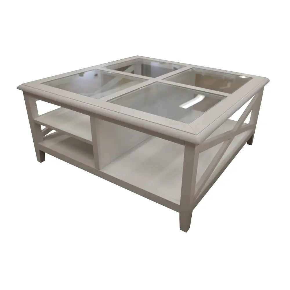 Daisy Coffee Table 100cm Glass Top Solid Acacia Wood Hampton Furniture - White - Furniture > Living Room > Coffee Tables