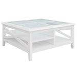 Daisy Coffee Table 100cm Glass Top Solid Acacia Wood Hampton Furniture - White - Furniture > Living Room > Coffee Tables