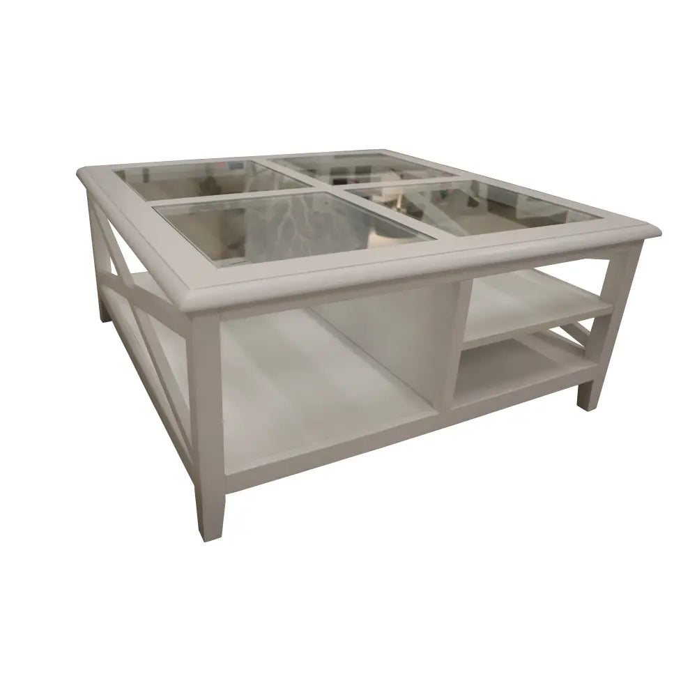 Daisy Coffee Table 100cm Glass Top Solid Acacia Wood Hampton Furniture - White - Furniture > Living Room > Coffee Tables