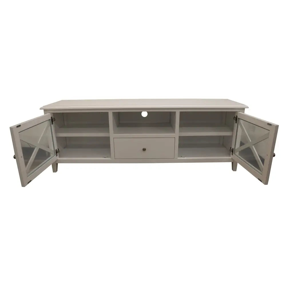 Daisy ETU Entertainment TV Unit 210cm Solid Acacia Wood Hampton - White - Furniture > Living Room