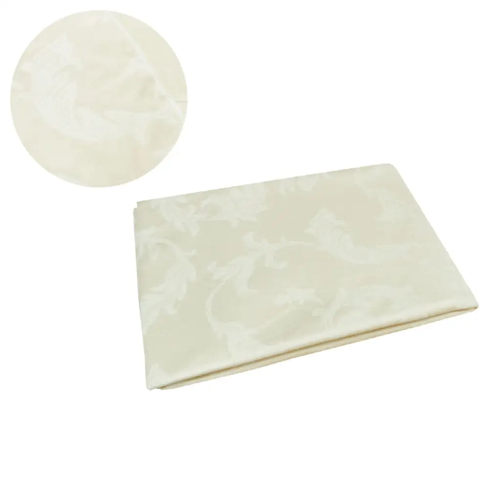 Damask Jacquard Polyester Tablecloth 180cm Round Leaf Cream - Home & Garden > Kitchenware