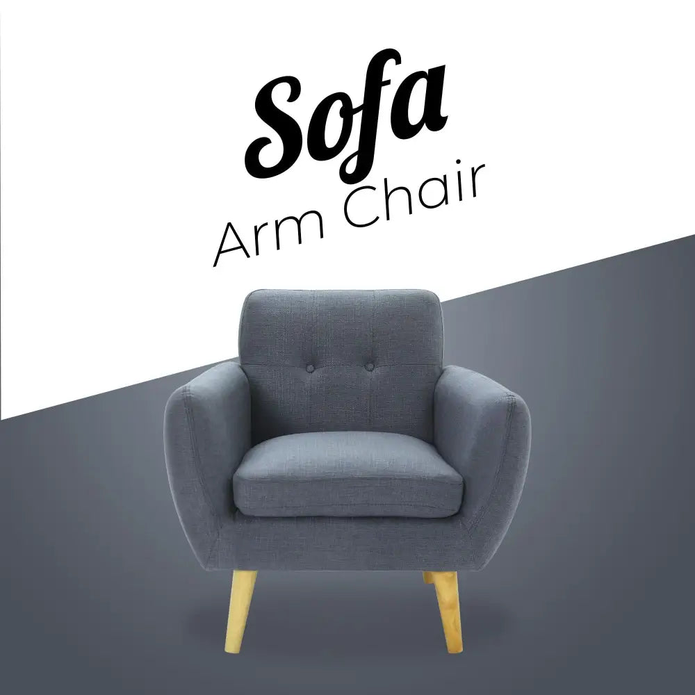 Dane Single Seater Fabric Upholstered Sofa Armchair Lounge Couch - Dark Grey - Furniture > Sofas
