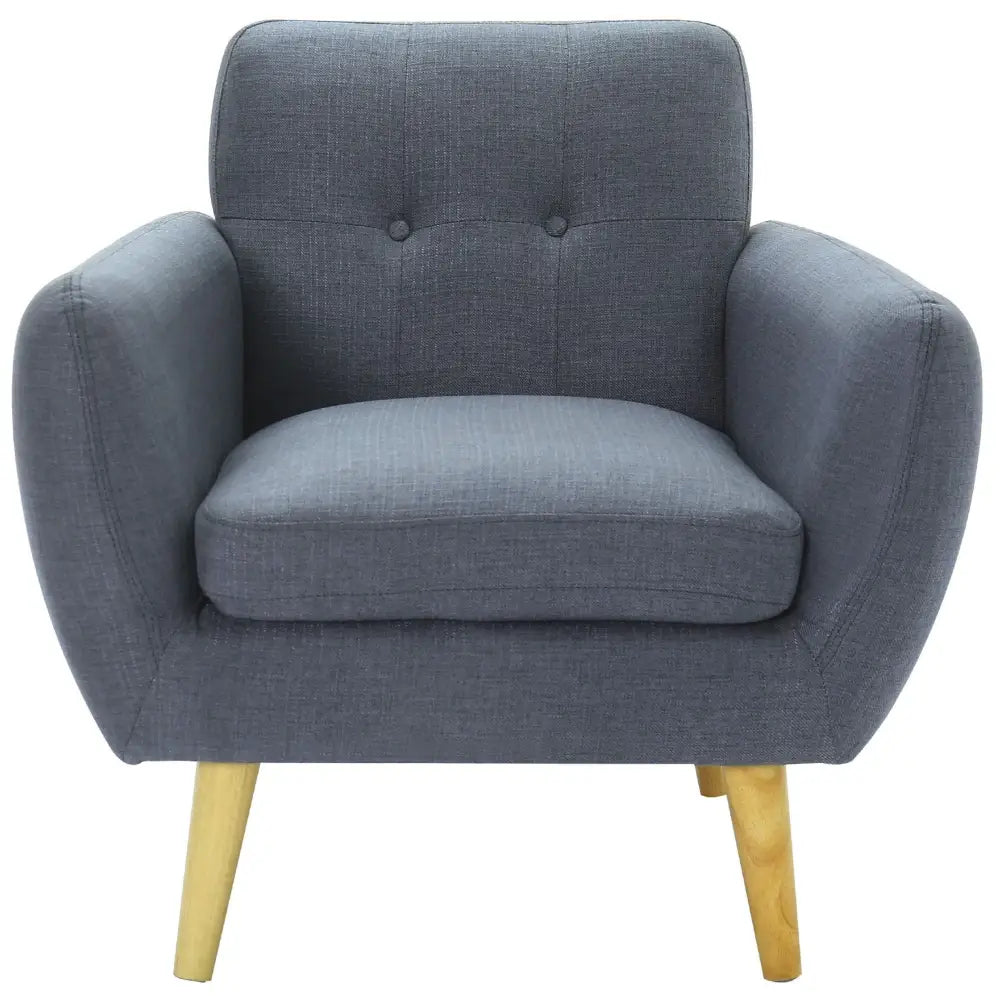 Dane Single Seater Fabric Upholstered Sofa Armchair Lounge Couch - Dark Grey - Furniture > Sofas