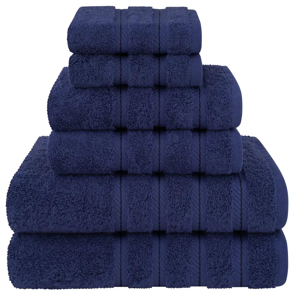 Dark Blue Luxury 6-Piece Combed Cotton Towel Bale Set - Ultra Soft & Absorbent Bath Hand Face Towels - Home & Garden >