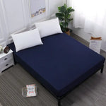 Dark Blue Queen Size Waterproof Fitted Mattress Protector - Soft & Breathable Bed Cover Hypoallergenic Deep Pocket