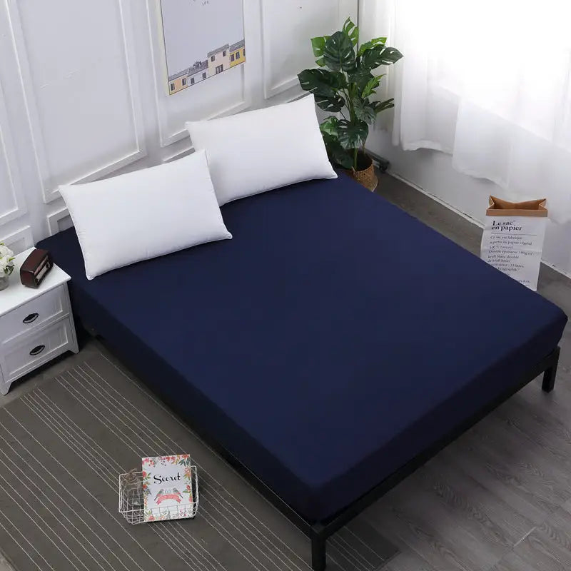 Dark Blue Queen Size Waterproof Fitted Mattress Protector - Soft & Breathable Bed Cover Hypoallergenic Deep Pocket