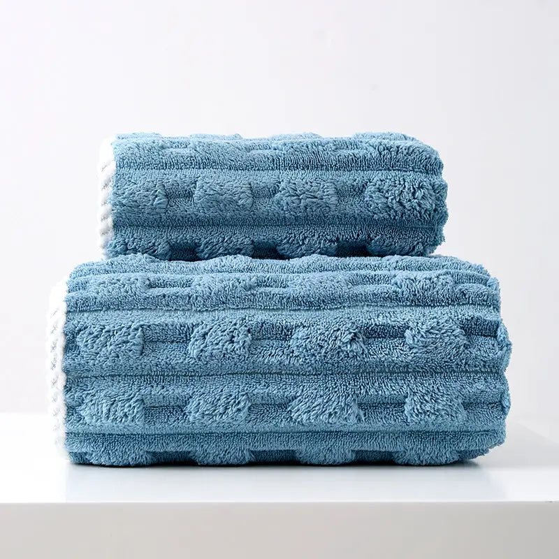 Dark Blue Thickened Coral Fleece Towel Set Large Bath Towel & Face Towel Combo Soft & Absorbent Towels for Home