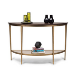 Dark French Brass Half Round Hallway Console Table with Wood Top - Furniture > Living Room