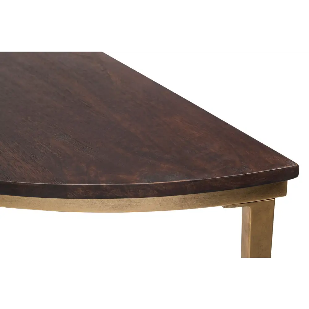 Dark French Brass Half Round Hallway Console Table with Wood Top - Furniture > Living Room