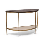 Dark French Brass Half Round Hallway Console Table with Wood Top - Furniture > Living Room