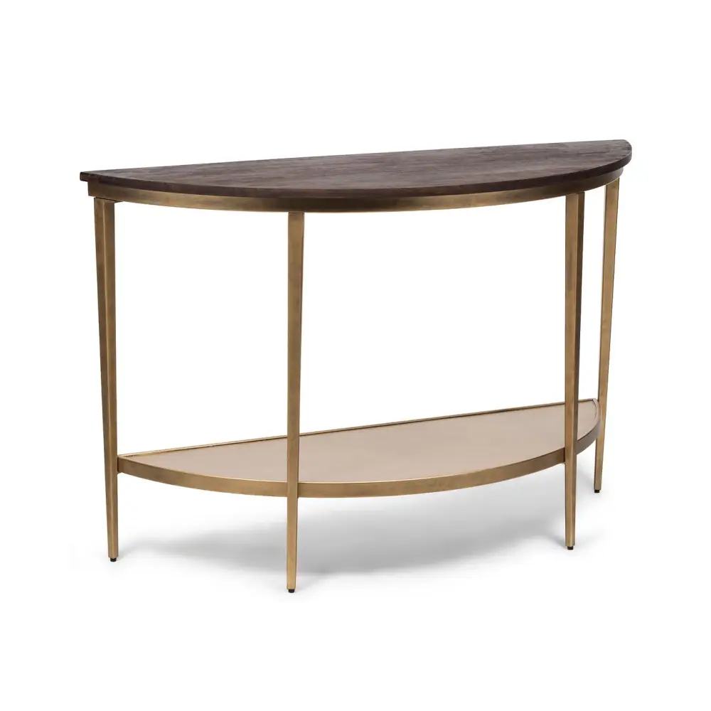 Dark French Brass Half Round Hallway Console Table with Wood Top - Furniture > Living Room