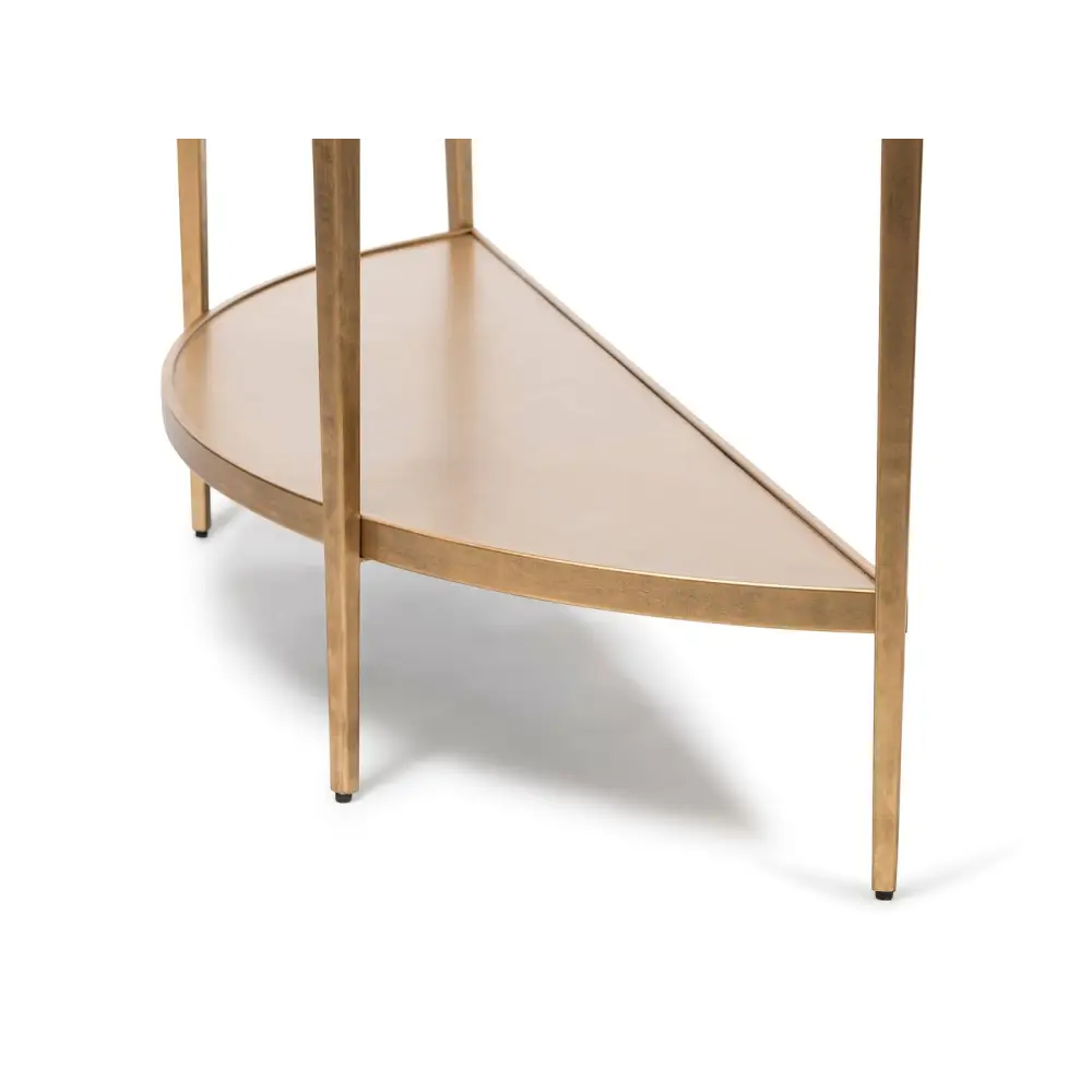 Dark French Brass Half Round Hallway Console Table with Wood Top - Furniture > Living Room