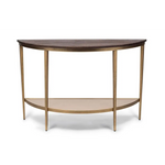 Dark French Brass Half Round Hallway Console Table with Wood Top - Furniture > Living Room