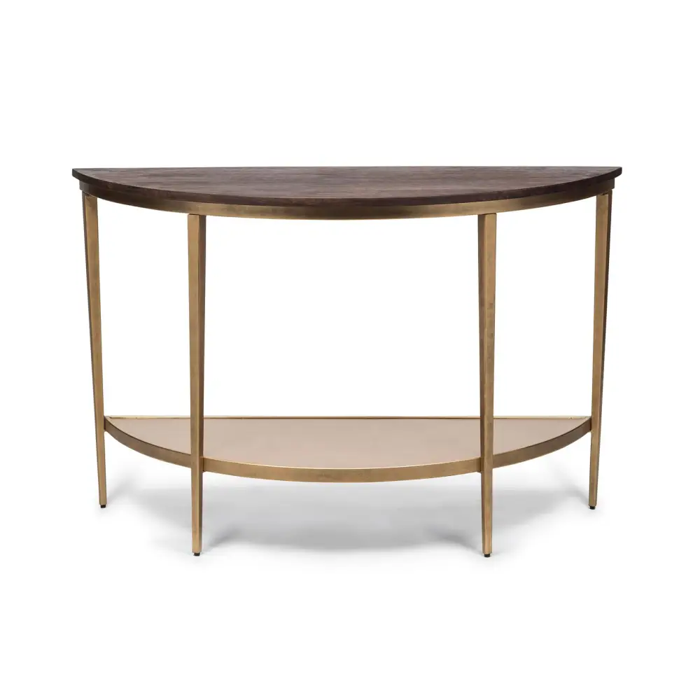 Dark French Brass Half Round Hallway Console Table with Wood Top - Furniture > Living Room