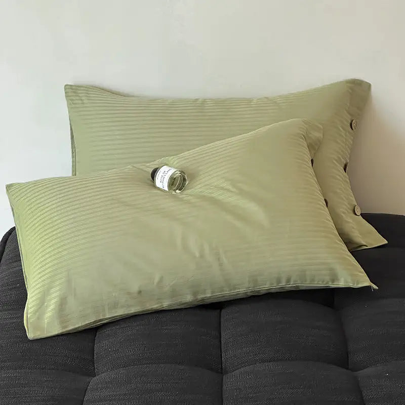 Dark Green Pinstripe Long Staple Cotton Sateen Pillowcase Set - Jacquard Striped Pure Cotton 48x74cm (Pair) - Home &