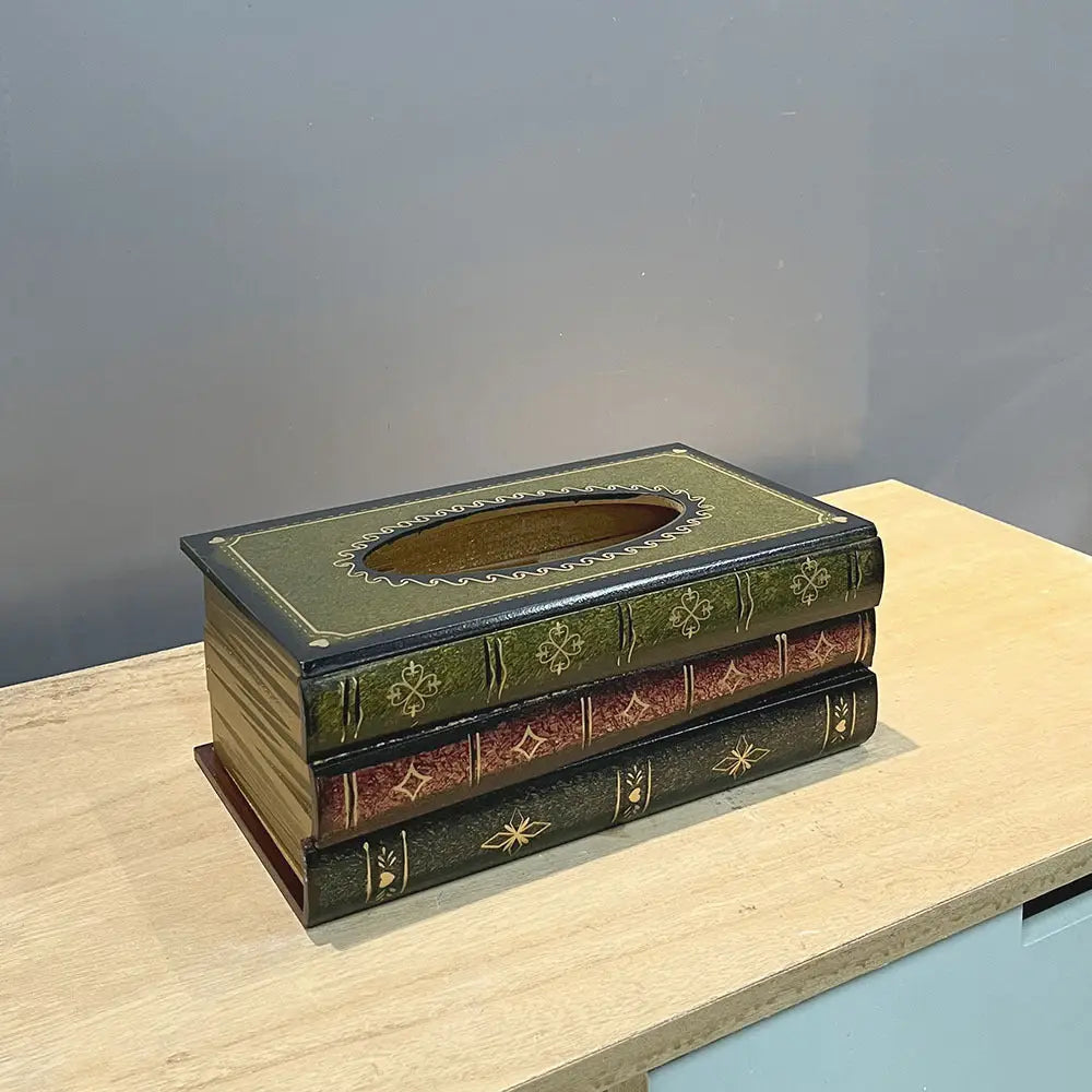 Dark Green Vintage Wooden Tissue Box - Creative Book-Shaped Tissue Holder for Home and Restaurant - Home & Garden >