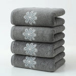 Dark Grey 4-Pack Elegant Blue Floral Embroidered Cotton Hand Towels - Ultra Soft & Absorbent - Home & Garden > Bathroom