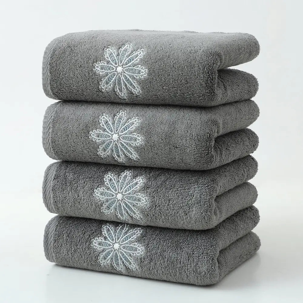 Dark Grey 4-Pack Elegant Blue Floral Embroidered Cotton Hand Towels - Ultra Soft & Absorbent - Home & Garden > Bathroom