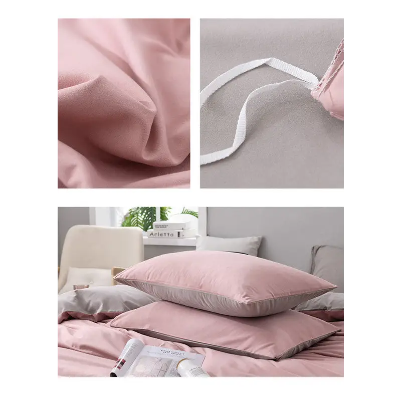Dark Grey And Khaki Stitching Ultra-Soft Solid Color 4-Piece Bedding Set - Queen Size(Suitable for 2m bed) - Home &
