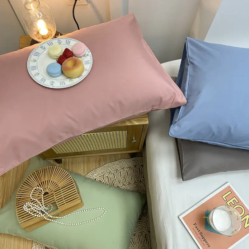 Dark Grey And Light Grey Washed Cotton Pillowcase Set - Solid Color Simple Two-Tone Design 48x74cm (Pair) - Home &