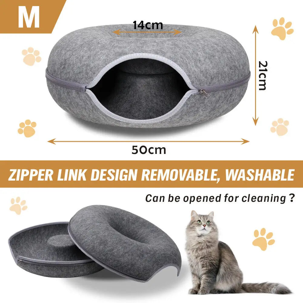 Dark Grey Cat Tunnel Bed Felt Pet Puppy Nest Cave House Toy Washable Detachable - Pet Care > Dog Supplies > Dog Beds