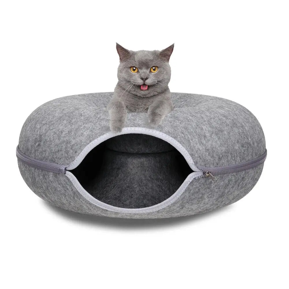 Dark Grey Cat Tunnel Bed Felt Pet Puppy Nest Cave House Toy Washable Detachable - Pet Care > Dog Supplies > Dog Beds