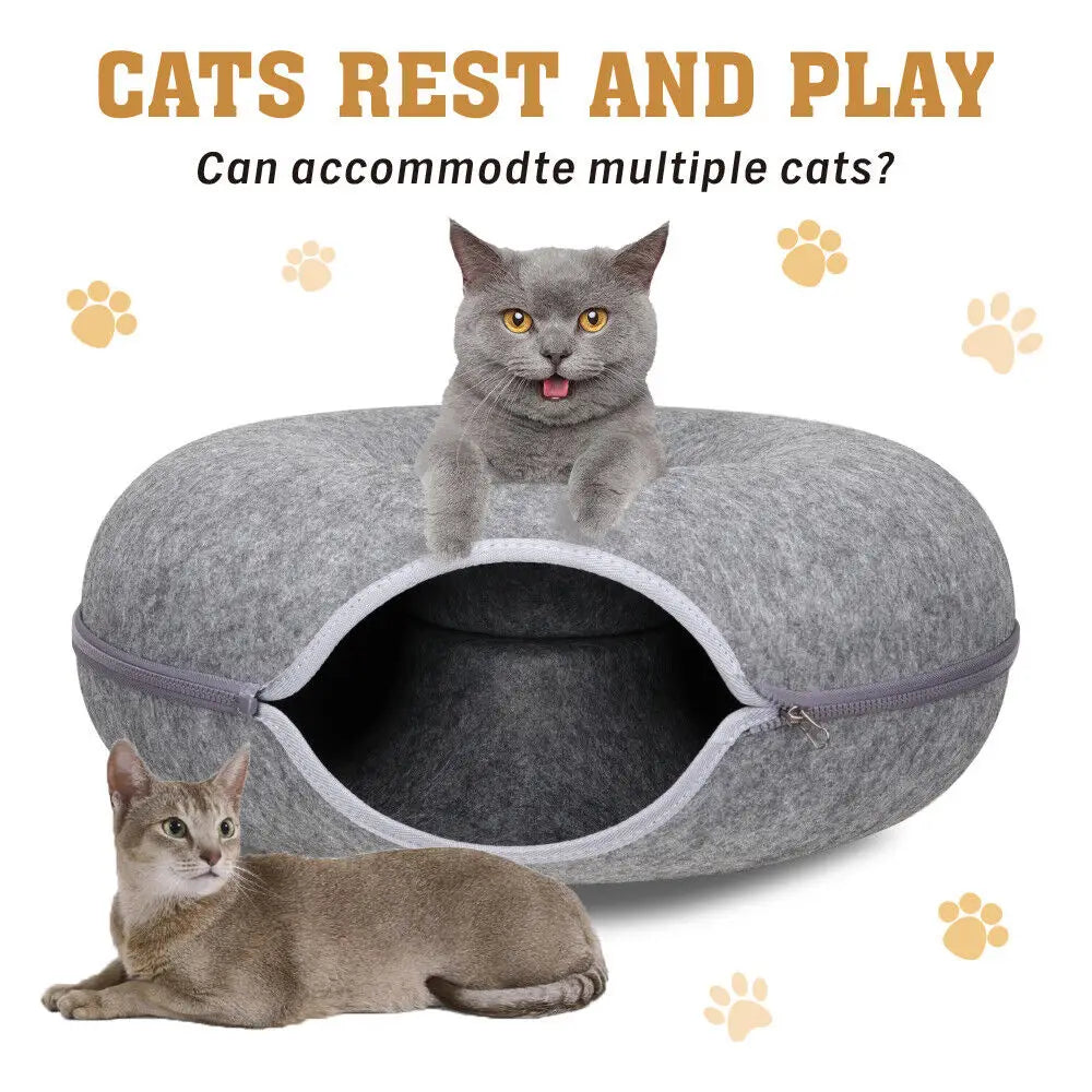 Dark Grey Cat Tunnel Bed Felt Pet Puppy Nest Cave House Toy Washable Detachable - Pet Care > Dog Supplies > Dog Beds