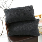 Dark Grey Faux Fur Pillowcase Set - Crystal Velvet Plush Throw Pillow Covers Bedding Accent (50x70cm Pair) - Home &
