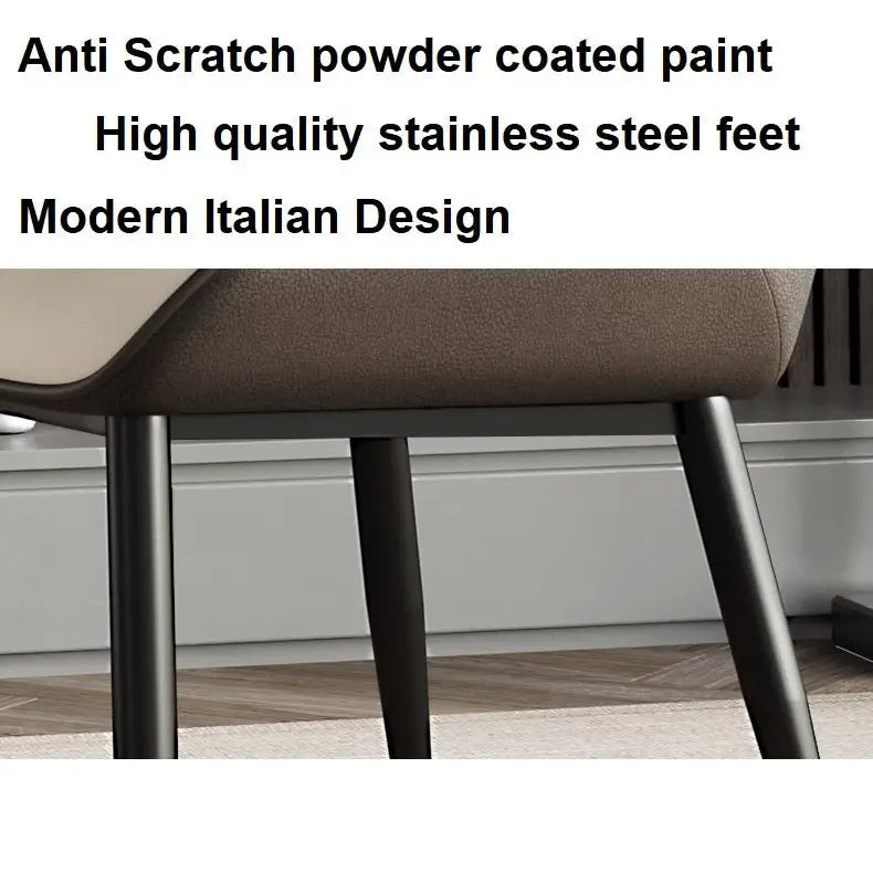 Dark Grey Italian Minimal List Dining Chairs PU Retro Chair Cafe Kitchen Modern Metal Legs x2 - Furniture > Dining
