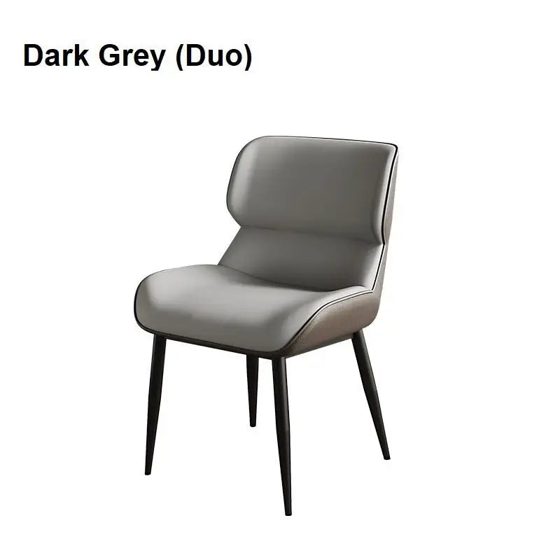 Dark Grey Italian Minimal List Dining Chairs PU Retro Chair Cafe Kitchen Modern Metal Legs x2 - Furniture > Dining