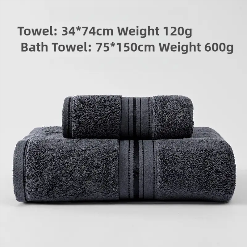 Dark Grey Luxury Cotton Towel Set(Towel + Bath Towel) - Quick Dry Extra Thick & Absorbent Perfect for Bath & Beach